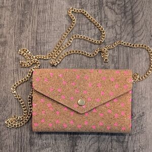 Stylish Boutique Cork Women's Crossbody Bag With Hot Pink Accents And Gold Chain